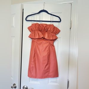 Strapless mini dress faux leather